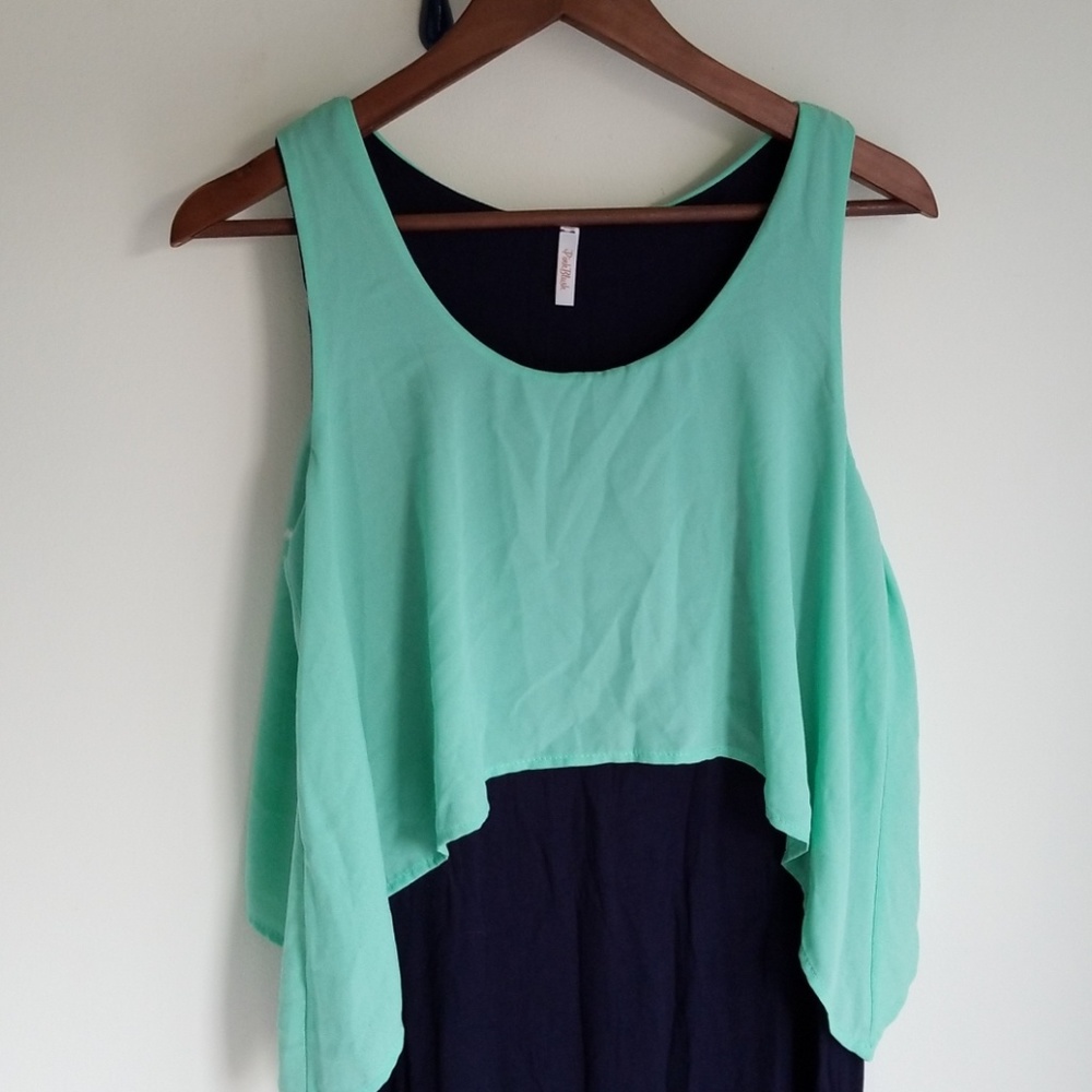 Maternity dress - maxi, navy and mint green